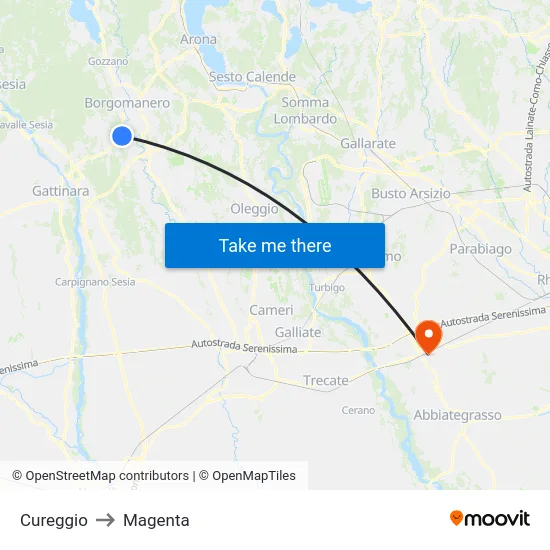 Cureggio to Magenta map