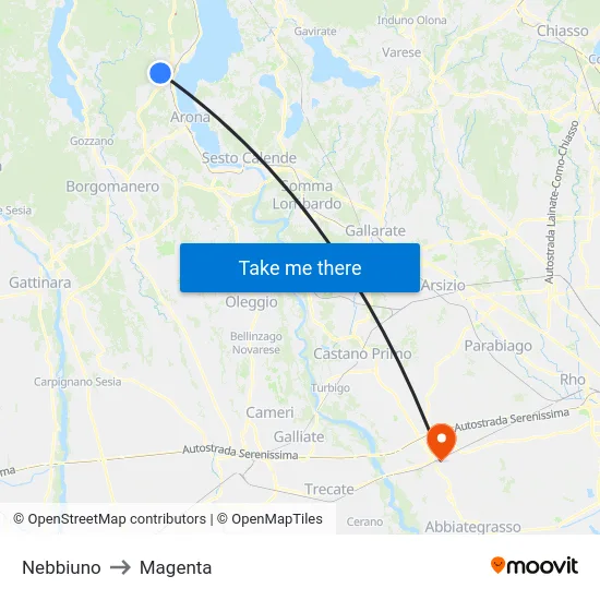 Nebbiuno to Magenta map