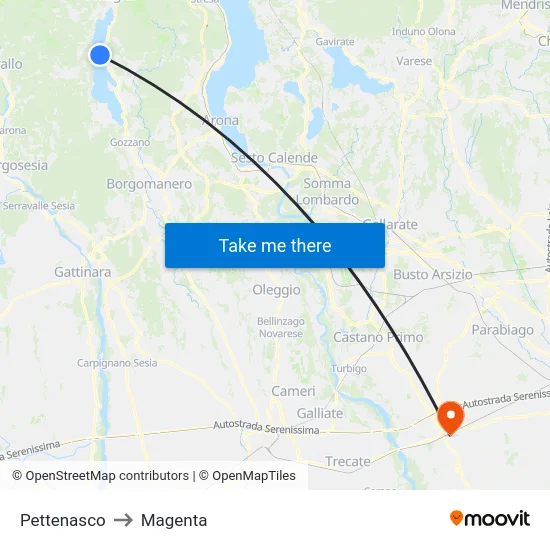 Pettenasco to Magenta map