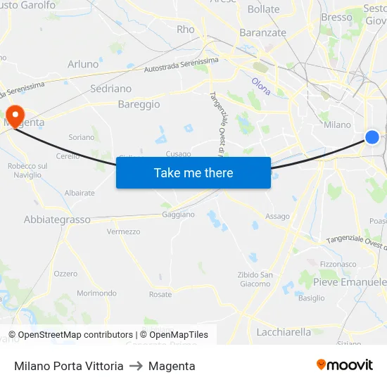 Milan Porta Vittoria to Magenta map