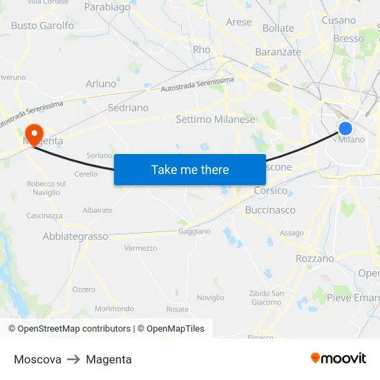 Moscova to Magenta map