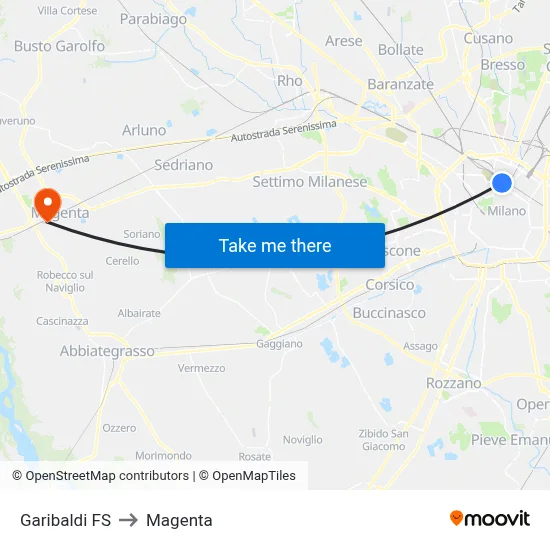 Garibaldi Station to Magenta map