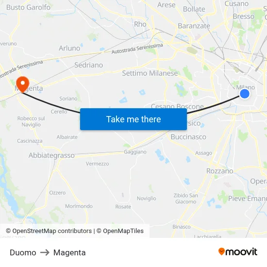 Duomo to Magenta map