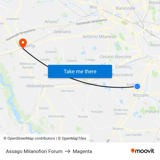 Assago Milanofiori Forum to Magenta map