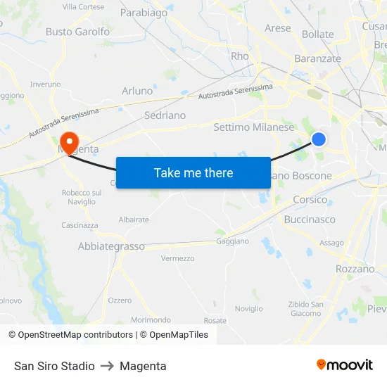 San Siro Stadio to Magenta map