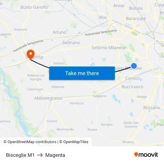 Bisceglie M1 to Magenta map