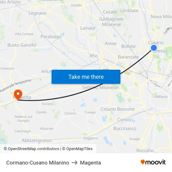 Cormano-Cusano Milanino to Magenta map