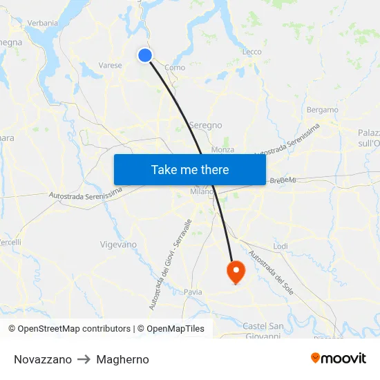 Novazzano to Magherno map