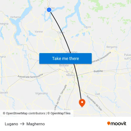 Lugano to Magherno map