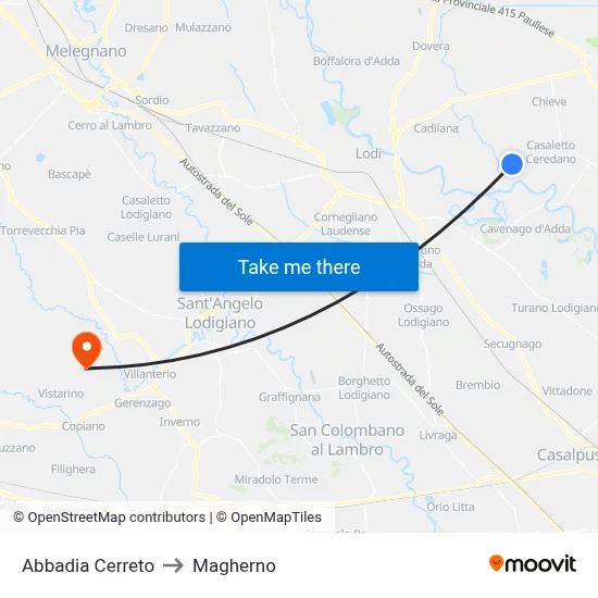 Abbadia Cerreto to Magherno map