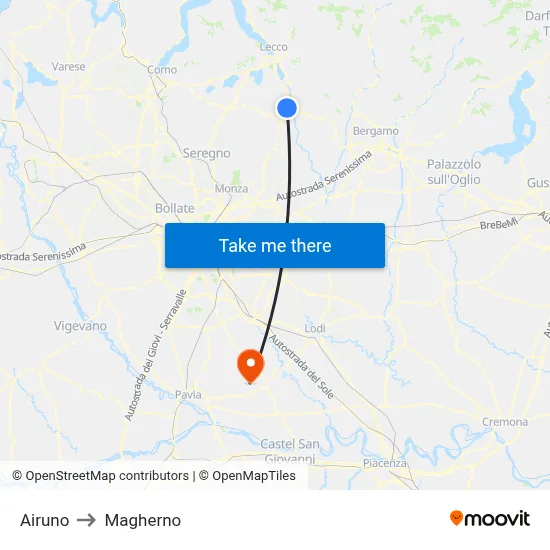 Airuno to Magherno map