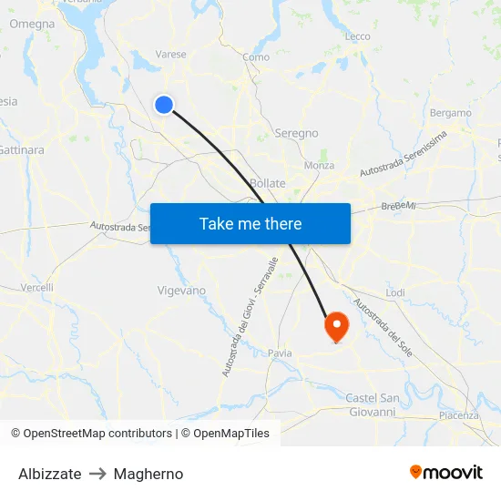 Albizzate to Magherno map