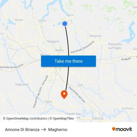 Annone Di Brianza to Magherno map