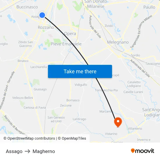 Assago to Magherno map