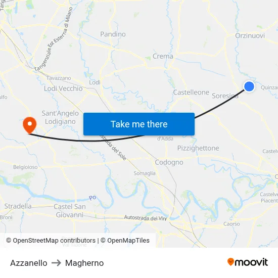 Azzanello to Magherno map