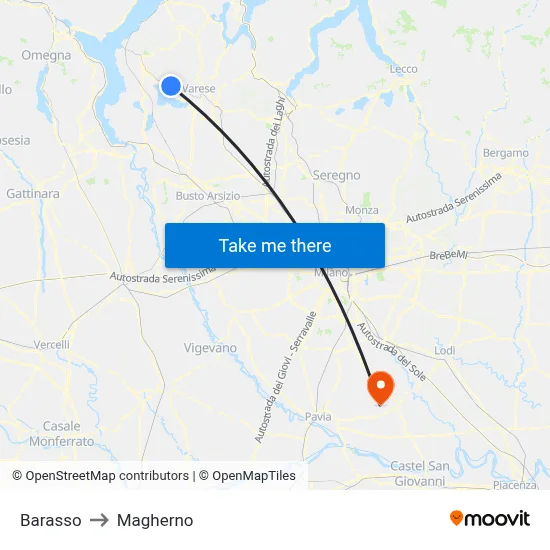 Barasso to Magherno map