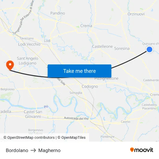 Bordolano to Magherno map