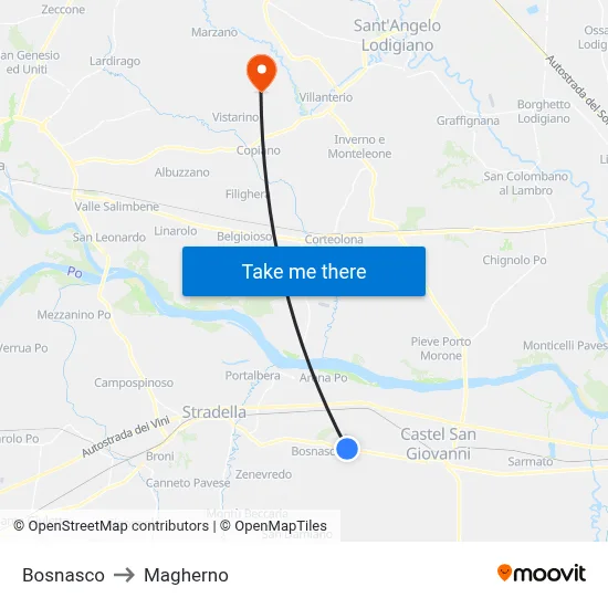 Bosnasco to Magherno map