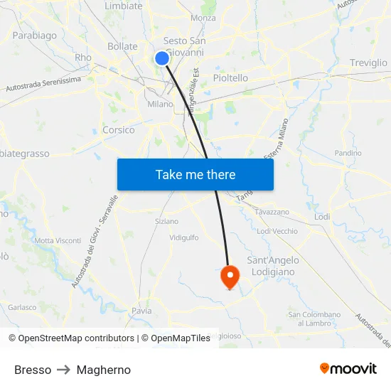 Bresso to Magherno map
