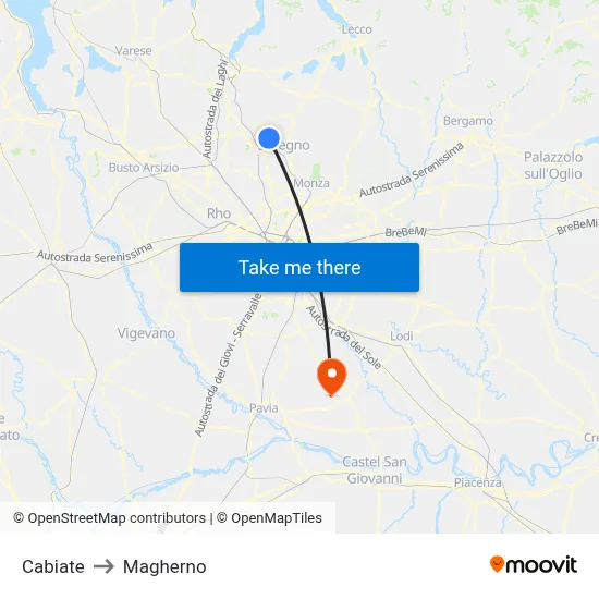 Cabiate to Magherno map