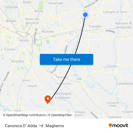 Canonica D' Adda to Magherno map