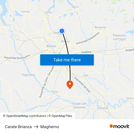 Carate Brianza to Magherno map