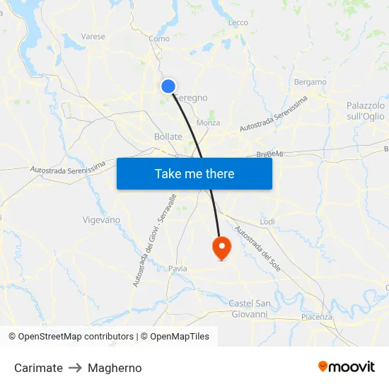 Carimate to Magherno map
