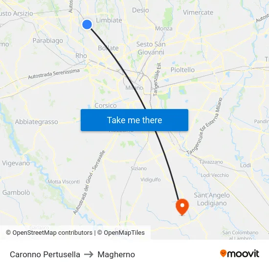 Caronno Pertusella to Magherno map
