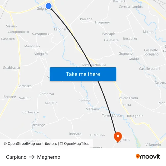 Carpiano to Magherno map