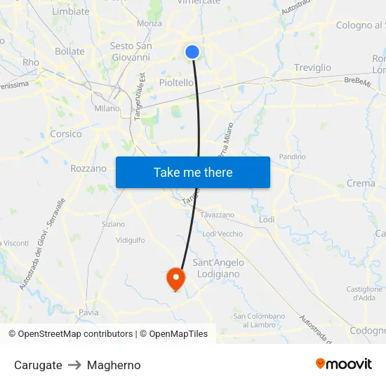 Carugate to Magherno map