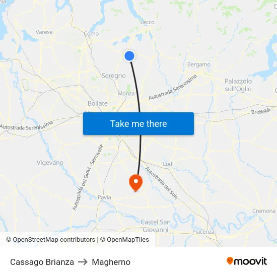 Cassago Brianza to Magherno map