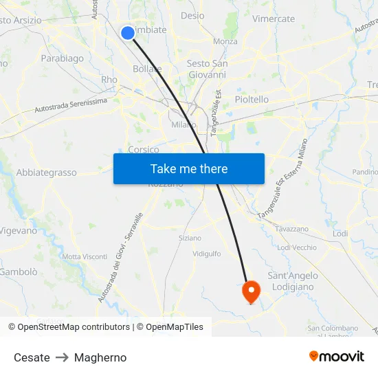 Cesate to Magherno map