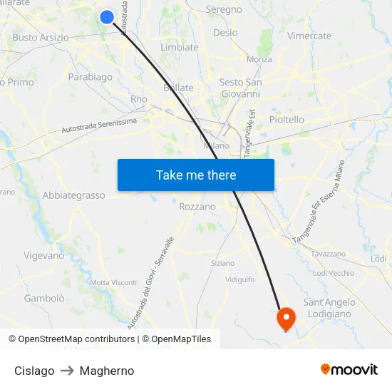Cislago to Magherno map
