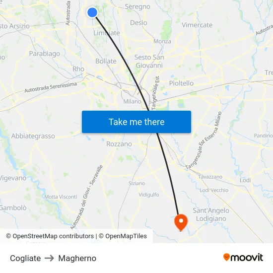 Cogliate to Magherno map