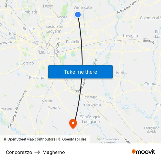 Concorezzo to Magherno map