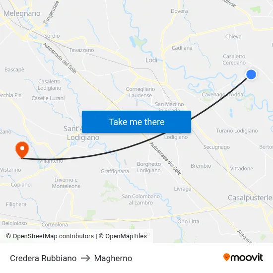Credera Rubbiano to Magherno map