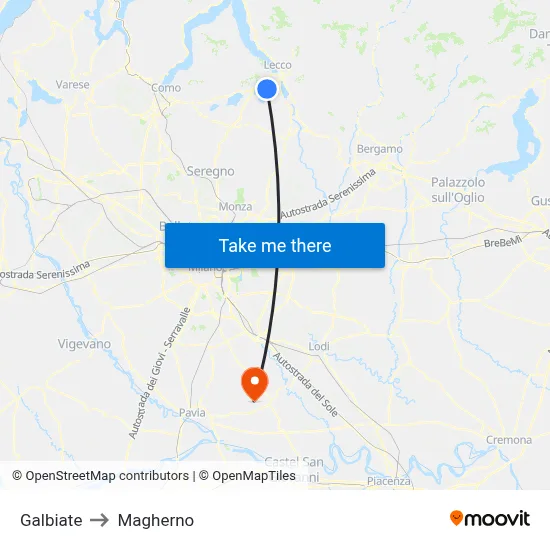 Galbiate to Magherno map