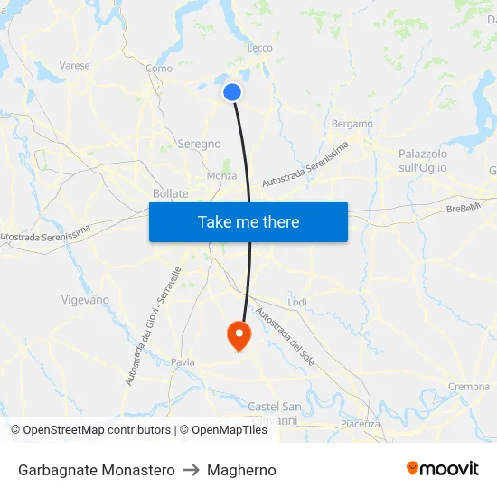 Garbagnate Monastero to Magherno map