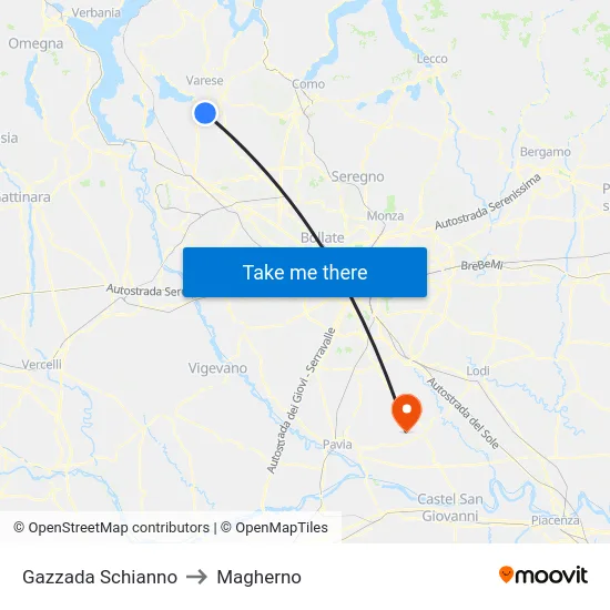 Gazzada Schianno to Magherno map