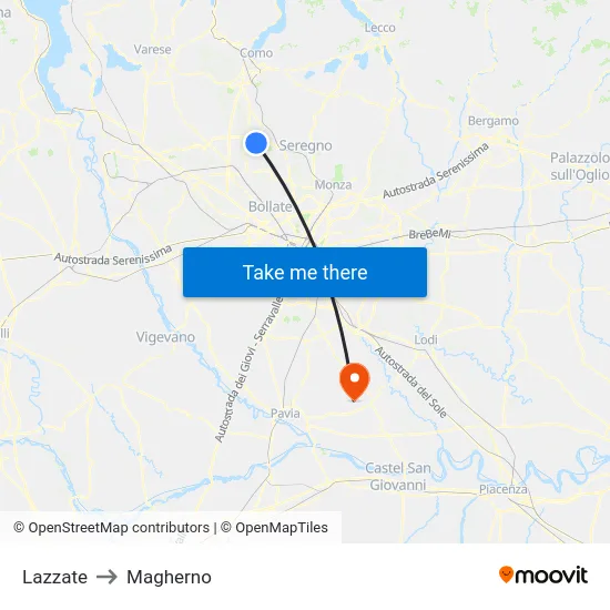 Lazzate to Magherno map