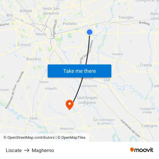 Liscate to Magherno map