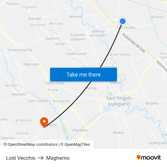Lodi Vecchio to Magherno map
