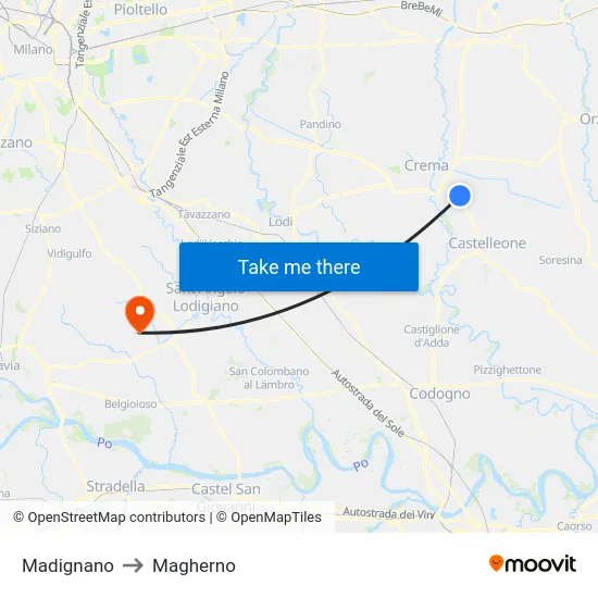 Madignano to Magherno map