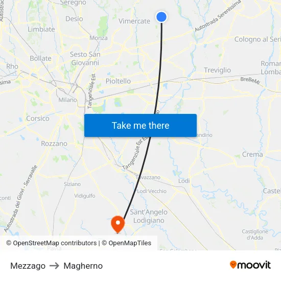 Mezzago to Magherno map
