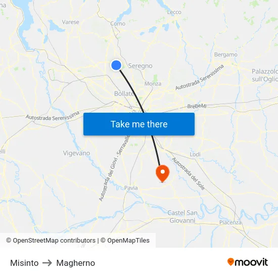 Misinto to Magherno map