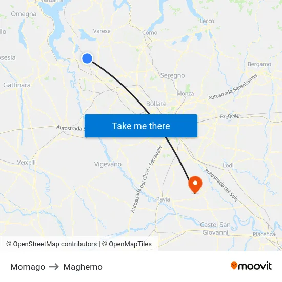 Mornago to Magherno map