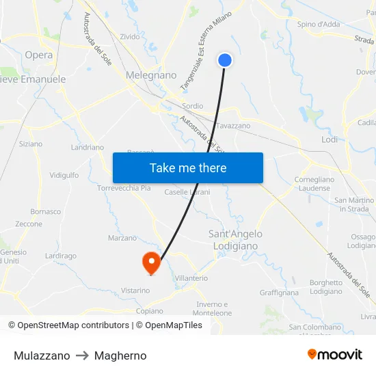 Mulazzano to Magherno map