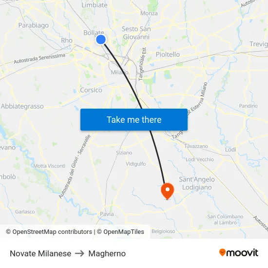 Novate Milanese to Magherno map