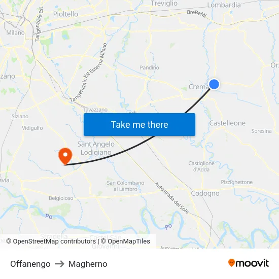 Offanengo to Magherno map