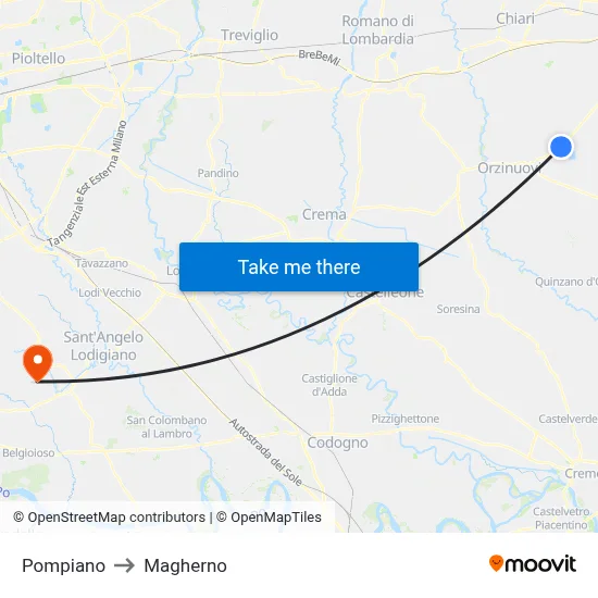 Pompiano to Magherno map